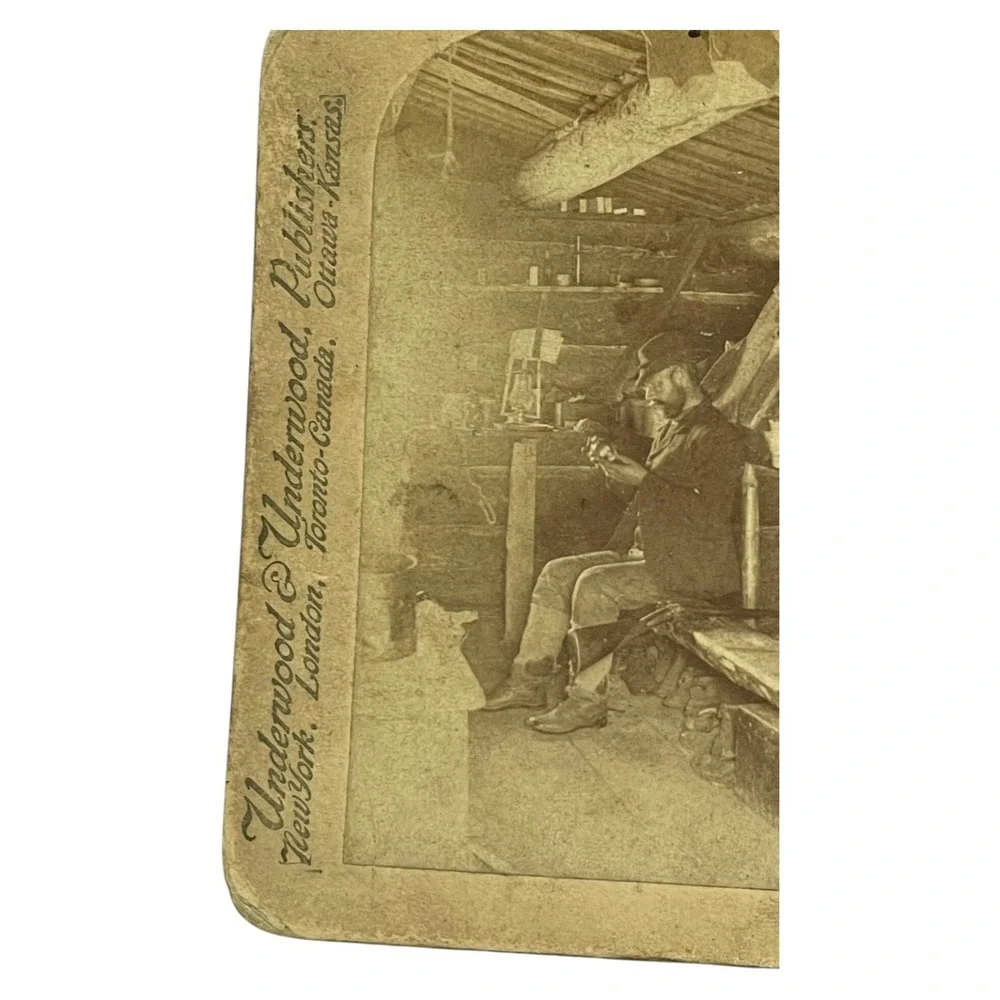 Antique 1893 Geo Barker Stereoview Life in the Woods Hunters Cabin Photo‎ Card